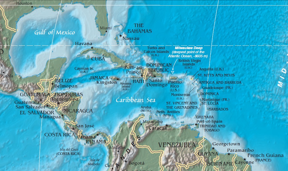 Внутренние моря карибское. Карибское море на карте. Багамские острова на карте Америки. Багамские острова на карте Карибского моря. Карибское море Майами.